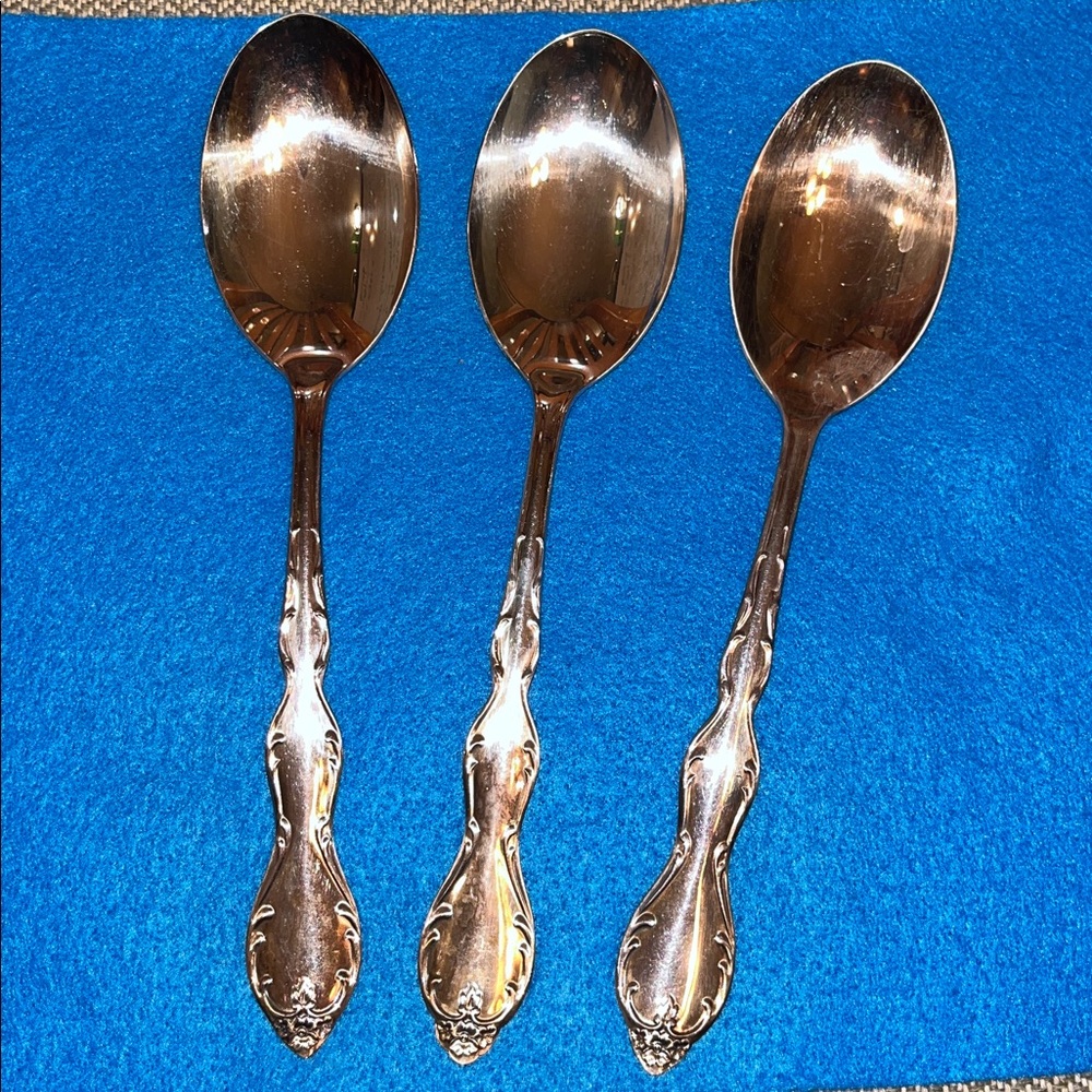 1964 VTG 3 large serving spoons Wm Rogers Melody Camelot Silverplate Flatware